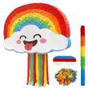 POPCLAP Rainbow Piñata Set for Kids Large Cute Piñatas Bundle with Stick and Blindfold for Boys Girls Birthday Party Celebration Decorations