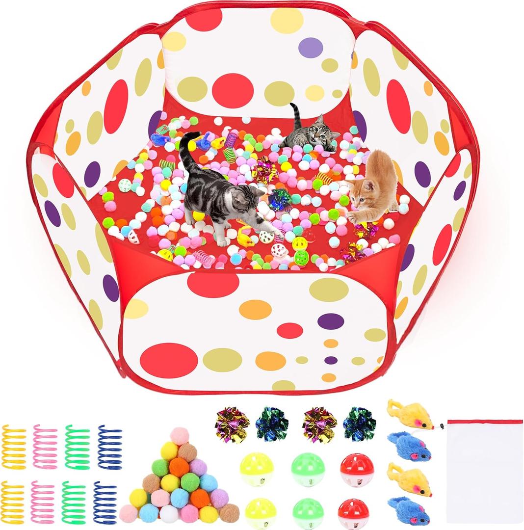 Cat Ball Pit for Cats, Include 226 Pcs Interactive Cat Toy for Indoor Kittens, Cat Enrichment Toys for Bored Indoor Cats Self Play Kitty Toys Bundle Pack Entertainment