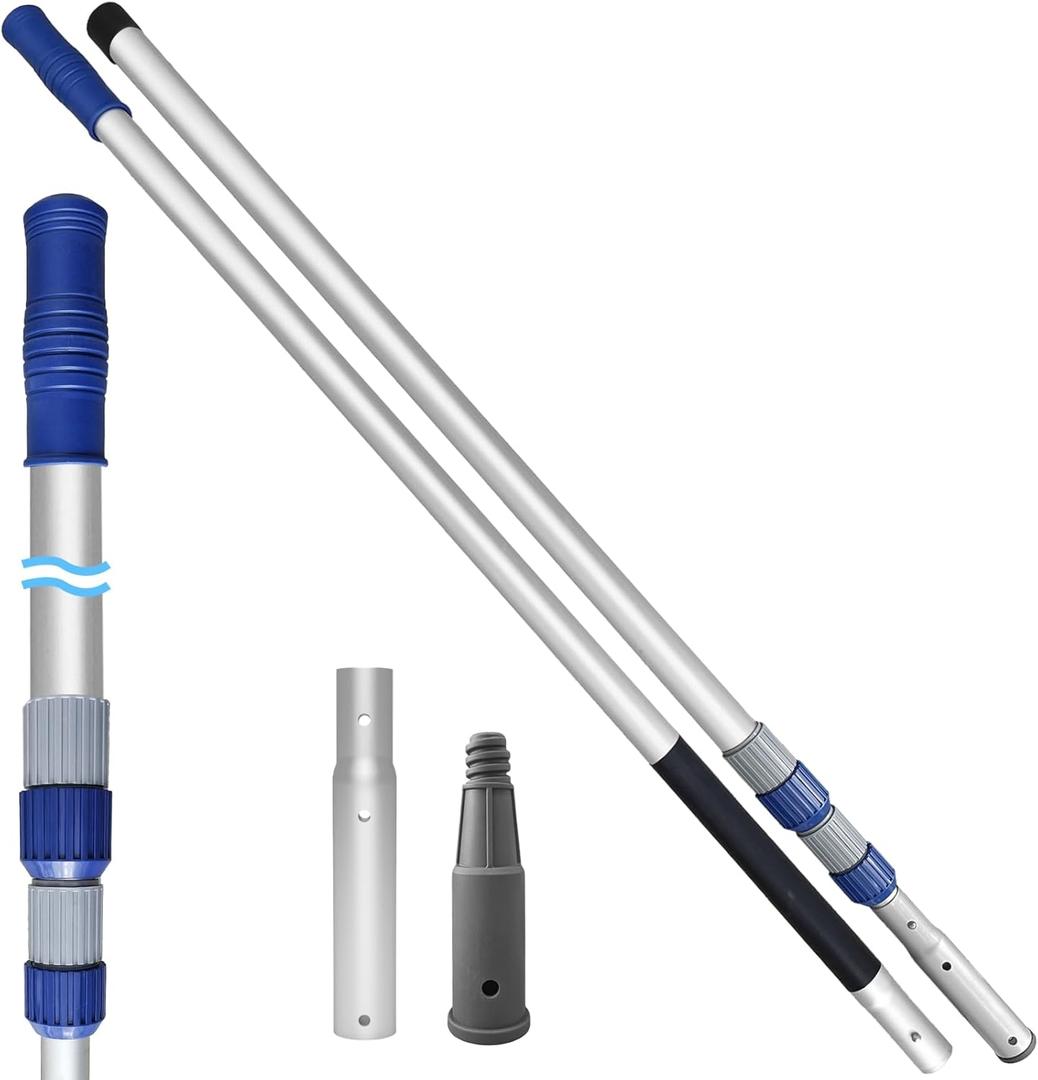 Poolvio 12FT Pool Pole, 2-Piece Telescopic Swimming Pool Cleaning Pole with Universal Threaded Tips, 2-in-1 Design for Skimmer Nets, Vacuum Heads, Brushes & Household Cleaning Tools