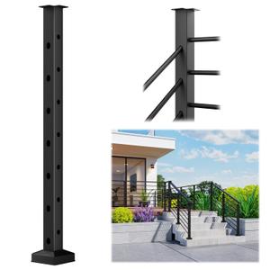 Egadis 1 Pack 35"x3"x3" Horizontal Aluminum Stair Railing Post, Stair to Right Turn Post, Black Textured Powder-Coat Finish Horizontal Rail System for Outdoor Decks, Porches & Balconies