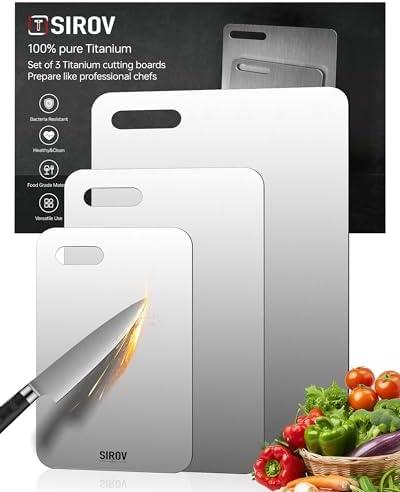 Katuchef Titanium Cutting Board for Kitchen, 100% Pure Titanium Cutting Board Food Grade,Non Toxic chopping board, Dishwasher safe, Easy to Clean(3PCS)