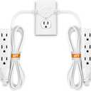 Twin Extension Cord Power Strip - 12FT Dual Extension with Flat Wall Plug, Split Extension Cord with Multiple Outlets,Double Head Outlet for Behind Bed, Couch,Indoor Flush Design(White)