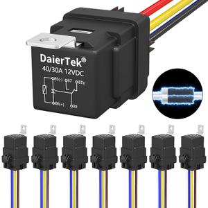 DaierTek 8 Pack 12V Relay with Built-in Diode & 12 AWG Harness Socket 30A/40A Heavy Duty SPDT 5 Pin Relay Waterproof for Car Marine Boat