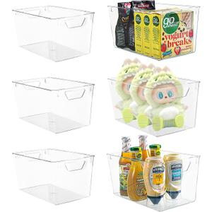 Attelite Clear Plastic Storage Bins,Large 6 Pack Pantry Organizer with Handle,BPA Free Plastic Storage Containers for Fridge,Closet,Bathroom,Under Sink and Kitchen Organization