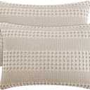 PHF 100% Cotton Waffle Pillow Shams Standard Size, 2 Pack 20" x 26" Soft Skin-Friendly Pillowcases, No Filling, Aesthetic Woven and Breathable Waffle Weave Pillow Case Covers for Bed, Oatmeal
