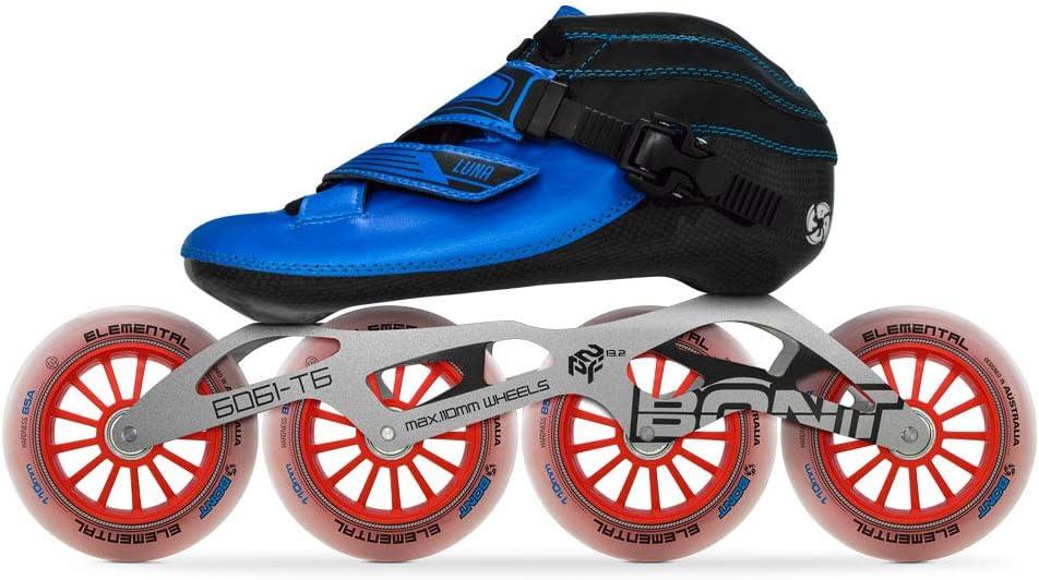 Bont Inline Speed Skating Racing - Luna Skate Boot + 2PF 6061 Frame + Elemental Wheels + ABEC7 Bearings - Youth - Boys - Girls - Men - Women (Blue, 45/10.5)