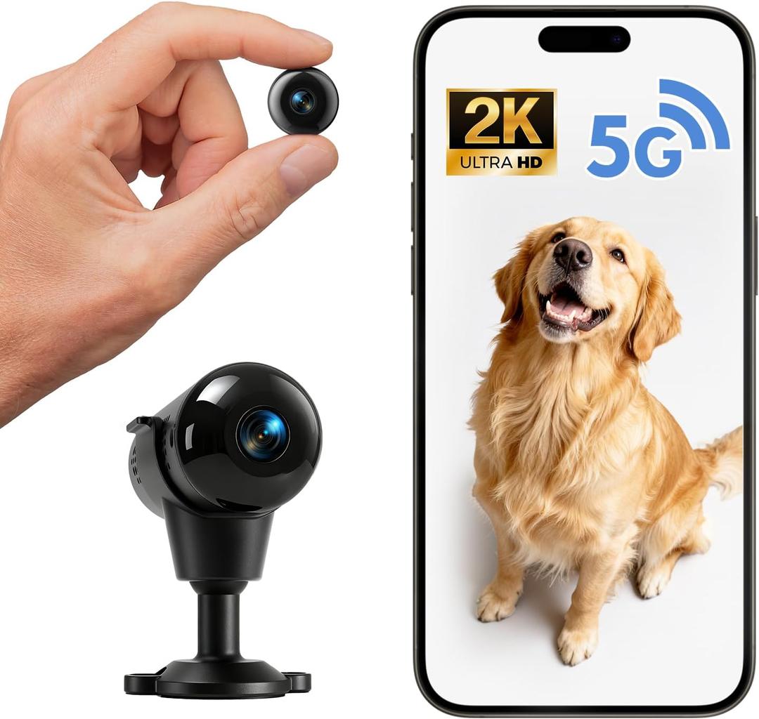 Hidden Camera, 5G WiFi Mini Nanny Cam with Free Cloud, 2K HD Wireless Camera, Supports Offline Recording & Motion Detection & Night Vision for Baby/Pet Monitor/Home Security (Black)