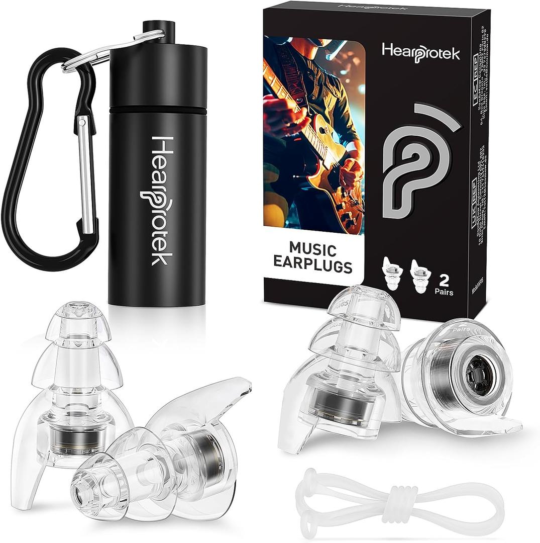Hearprotek Concert Ear Plugs, 2Pairs Reusable high Fidelity Musician Ear Plugs for Concerts Loud Music-Noise Reduction Ear Protection earplugs for Rave,Festival,Music,Tinnitus Relief (Black)