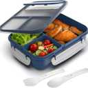WHALEHOUSE Large Capacity Bento Box for Adult, 1700ML 3 Compartments Lunch Box with Utensil, Airtight Food Container with Lids for Meal Prep, Microwave/Dishwasher/Freezer Safe, On the Go (Dark Blue), Standard