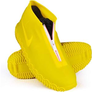 Waterproof Shoe Covers, Silicone Reusable Shoe Cover Non-slip Durable Zipper Elastic Rain Cover Protection for Men Women (L (Women 7.5-10.5, Men 6.5-9), Yellow)