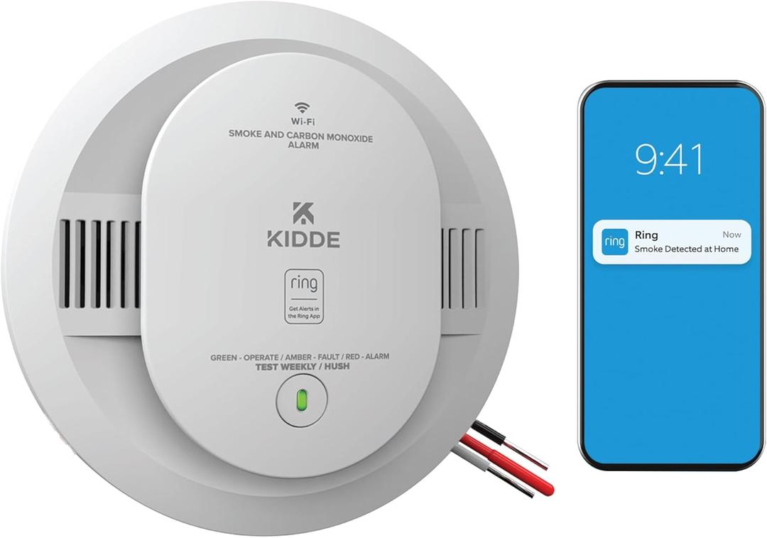 Kidde Smart Smoke and Carbon Monoxide Detector, Ring App Enabled for Real-Time Notifications, Hardwired Alarm, AA Backup Battery, MFG Date: 03/28/2025