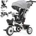JMMD 7 in 1 Tricycle Stroller with Push Handle, Baby Trike with 360 Swivel Seat, Reclining Backrest, All-Terrain Wheels, Dual Brakes, Canopy & Storage, Gift for Kids 18 Months to 5 Years, Gray