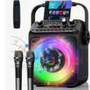 Karaoke Machine, Portable Bluetooth Speaker with 2 Wireless Microphones for Adults & Kids with Lights, Karaoke Microphone with PA System Supports USB/TF/FM/AUX for Home Party Home System Packages (Black)