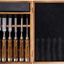 10-Pieces Woodworking Wood Chisel Set with Wooden Box, Honing Guide, Sharpening Stone, Razor Sharp CR-V 60 Steel Blades