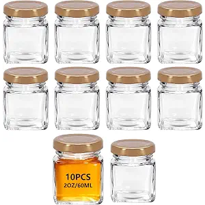 eispap 10Pcs 2oz Square Mini clear Glass Jars Small Honey Jars with Lids for Spice Canning Mason Gifts Candy Honey Wedding Party Favors DIY Crafts Food Storage 4.5 x 5.6cm (10, Rose Gold lid, Mini)