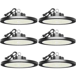 6 Pack 200W High Bay Led Shop Lights - 5000K UFO Led High Bay Light with Plug 5' Cable and Hook Ring, Shop Light UFO Barn Lights Led High Bay Lights for Garage Gym Warehouse Workshop (B-6 PACK)