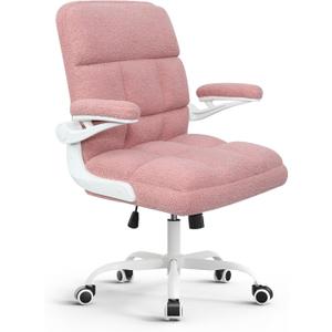 Office Chair with Wheels, Ergonomic Home Office Computer Chair with Flip-up Armrest, Adjustable Rolling Desk Chair Teddy Fleece – Dark Blue