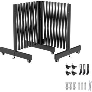 16 FT Industrial Metal Expandable BarricadeRetractable Traffic Fence with Casters, Folding Security GatePortable Barricade Gate for Construction Area, Traffic Control, Cordon(Black