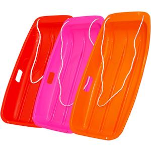 35 Inch All-Season Snow Sled, 2-Person Heavy Duty Plastic Toboggan with Pull Rope, 2 Handles,Reinforced Structure, Wider and Thicker Design with High Weight Capacity (Red-Pink-Orange)