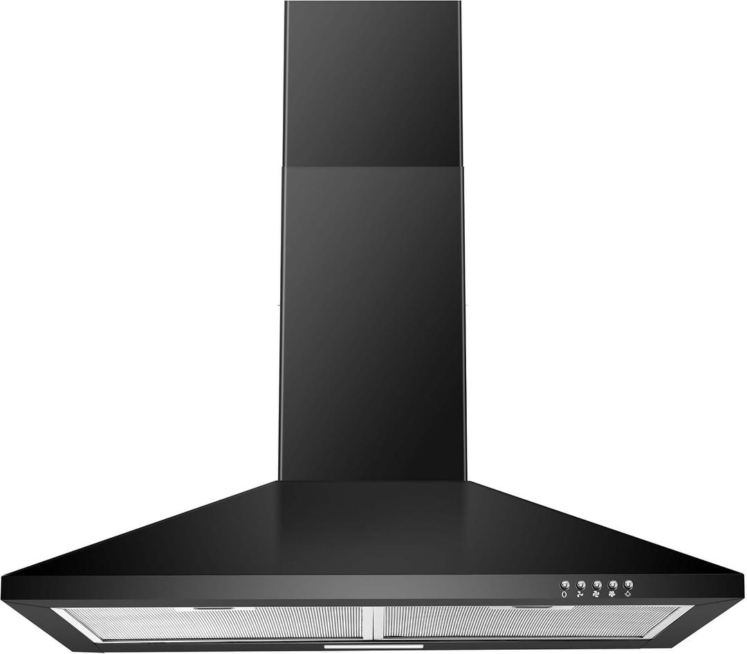 SNDOAS Black Range Hood,Wall Mount Range Hood 30 inch,Stainless Steel Kitchen Hood with Ducted/Ductless Convertible,Stove Vent Hood,Aluminum Filters,3 Speed Exhaust Fan,LED Light,Button Control