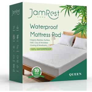 Waterproof Mattress Protector Queen Size, Viscose Cooling Breathable Mattress Cover, Fitted Deep Pocket Mattress Pad Cover Stretches up to 22 Inches, Noiseless Soft Bed Cover