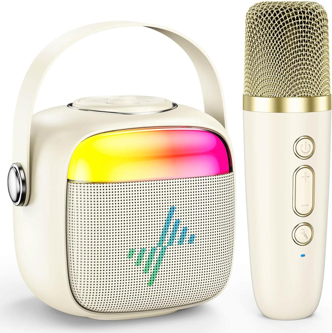 LENRUE Karaoke Machine for Kids, Birthday Gifts for Girls Boys Teens with Wireless Microphone, Colored Lights, Trendy Stuff Gifts for 3, 4, 5, 6, 7, 8, 9, 10 +Year Old (White)