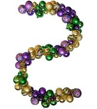 6 Ft Mardi Gras Garland with Purple Green Gold Glitter Balls, Carnival Bead Decor for Front Door, Mantel, Wall and Fireplace, Festive Fat Tuesday Indoor Outdoor Party Supplies