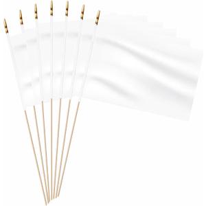 20 Pack White Mini Wood Stick Sublimation Flag Set,5x8 Inch Solid Color Blank Hand Held Small Miniature Plain Flags for DIY Graffiti,School,Kids Birthday,Grand Opening Decorations