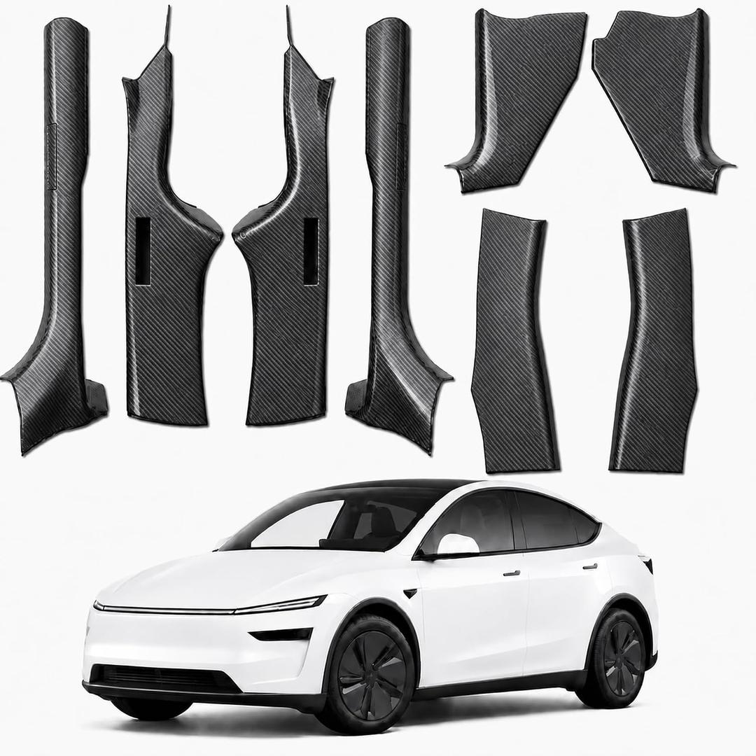 8PCS Door Sill Protector for Tesla Model Y Juniper 2025 2026, Carbon Fiber Texture Door Entry Guard Covers, Anti-Kick Anti-Scuff Full Coverage Threshold Trim, ABS Interior Accessories, Front & Rear