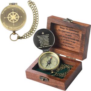 Relaxweex Anniversary Copper Gift for Him Her Engraving Quote Compass with Black Walnut Box Wedding Engagement Copper Keepsake Gifts for Men Women Husband Wife Couples