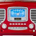 Crosley CR612B-RE Corsair Retro AM/FM Alarm Clock Radio and CD Player with Stereo Bluetooth Speakers, Red