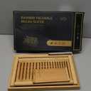 Bamboo Bread Slicer with Serrated Knife, Adjustable Guide for 3 Thickness Sizes, Foldable Chopping Board with Crumb Tray, Great for Homemade Bread, Cakes, Bagels