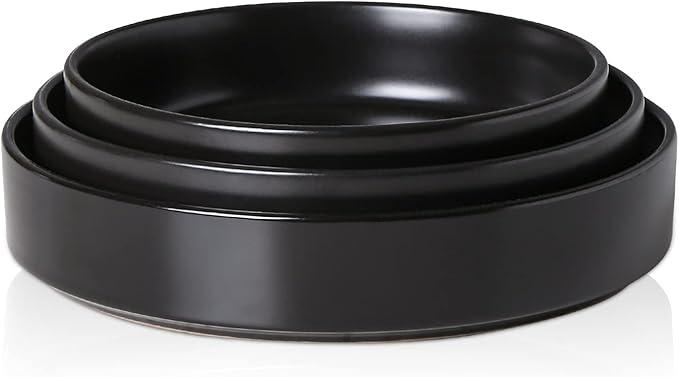 Stone Lain Celina Stoneware Bowl Set, 3-Piece Pasta Bowls for Kitchen, Ceramic Serving for Ramen, Fruit, Cereal, Dinner - Microwave & Dishwasher Safe, Black