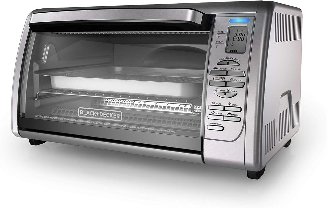 Black+Decker Countertop Convection Toaster Oven, 8 One-touch Cooking Functions, Stainless Steel, Extra-deep Interior