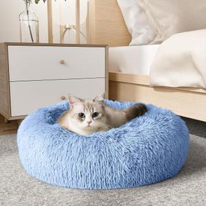 WESTERN HOME WH Calming Dog Bed & Cat Bed, Anti-Anxiety Donut Dog Cuddler Bed, Warming Cozy Soft Dog Round Bed, Dog Cat Cushion Bed for Small Medium Dogs and Cats (20.0"L x 20.0"W x 8.0"Th, Light Blue)