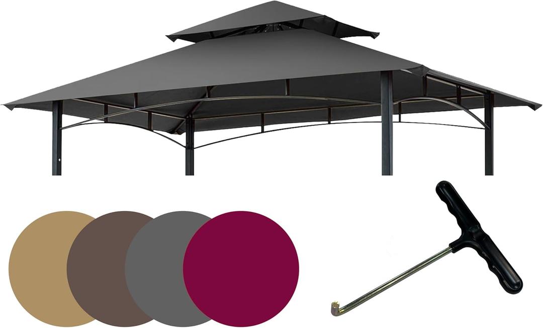 EasyLee 8'x5' Grill Gazebo Canopy Cover - Waterproof Replacement Top with T-Hook,Gray