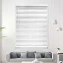 Cordless Faux Wood Blinds 43" W x 40" H, 2 Inch Slat Horizontal Windows Blinds with Double Arc Valance, Room Darkening, White Blinds for Home Interiors.