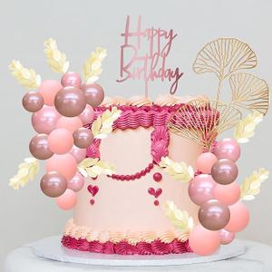 Gyufise 57Pcs Balls Cake Topper Boho Grass Cake topper Pearl Balls Acrylic Happy Birthday Cake Decorations for Wedding Baby Shower Birthday Boho Themed Party Supplies Rose Gold Pink