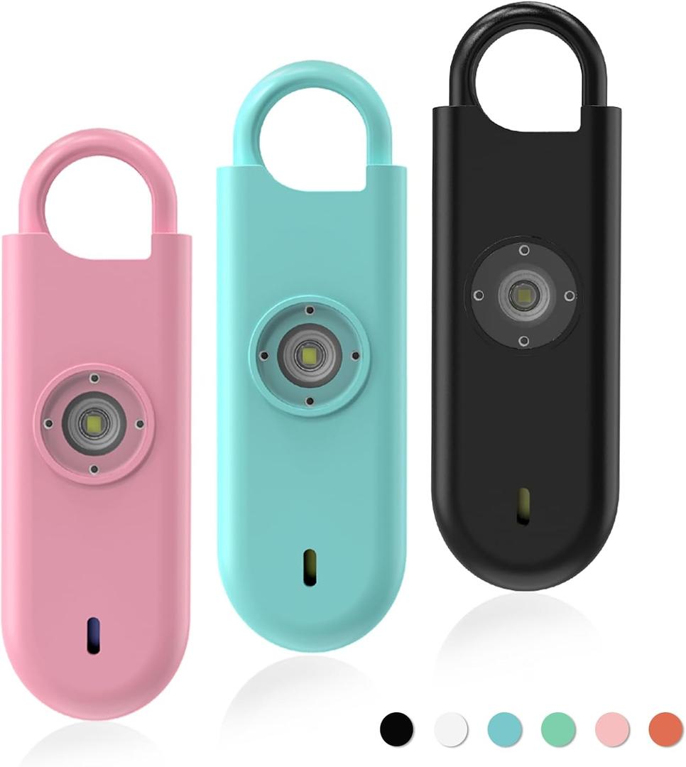 140dB Personal Safety Alarm for Women, 3 Pack Safe Alarm Protection Keychain with Strobe Light & Low Battery Notice, Security Siren Self Defense for Seniors College Girls, Pink+Blue+Black