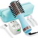 Travel Size Hair Dryer Dual Voltage Hair Styler, 110-240V 2 Inch Oval Jet Brush, Blow Dryer with Universal Adapter for Worldwide Use (Sky Blue&rose Gold)