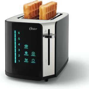 Oster 2-Slice Touchscreen Toaster, Digital Countdown Timer, 6 Shade Settings, Easy Touch Technology, Bagel/Reheat/Frozen Modes, Stainless Steel