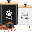 Jingmore Metal Dog Food Containers Set of 2 with Bamboo Lids and Spoon Airtight 7+3 lbs Dog Treat Snack Jars with DIY Labels Big Pet Cookie Storage Jar for Kitchen Counter(Classic)