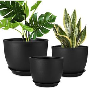 YNNICO Plant Pots 12/10/9 inch Set of 3, Flower Pots with Multi Mesh Drainage Holes, Large Planters for Indoor Outdoor Garden Plants and Flowers. (Black)