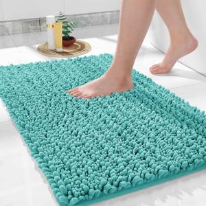 Yimobra Bathroom Rugs Non Slip Washable 32x20 Inch - Ultra Soft Absorbent Chenille Bath Mat, Quick Dry Shaggy Floor Carpet for Tub Shower, Lake Blue Home Decor Accessories