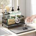 Sink Caddy, Kitchen Sink Organizer with Sponge Holder and Stone Drying Mat, Quick Drying, Stainless Steel Kitchen Caddy Organizer for Sponges, Brushes & Soap