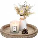 SOFE 16 Inches Round Wood Tray, Hand Crafted Beaded Farmhouse Large Candle Tray Decorative, Rustic Coffee Table Centerpieces for Kitchen and Dining, Living Room