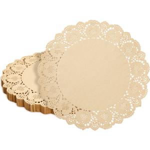 Juvale Paper Placemats - 12-Inch Round, Brown, 250 Count - Disposable Placemats & Lace Doilies - Paper Chargers for Dinner Plates - Tea Party Decorations & Wedding Table Decor