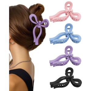 4 PCS Bow Hair Clips for Women Bow Claw Clip 5" Large Hair Claw Clips for Thick and Long Hair Cute Bows Jaw Clip (5" - Blue + Purple + Pink +Black, 5" Extra Large) (1 Count (Pack of 4))