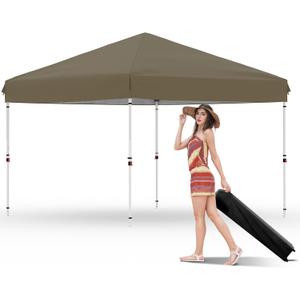 Garvee 10x10 Pop Up Canopy Tent, Heavy Duty Commercial Instant Shelter with One-Person Setup, UPF 50+ Waterproof, 100 Sq Ft Shade for Outdoor Events, Camping, Farmers Market (Brown)