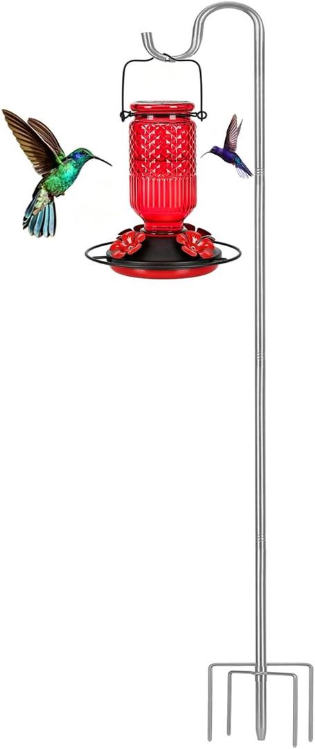 Ihomepark Shepherds Hook for Outdoor, 62 Inch Tall & 5/8 Inch Diameter Stainless Steel Heavy Duty Poles to Hang Outdoor Lights with 5 Prongs Base, Suitable for Bird Feeders or Wedding Decors(1pack) (Silver)